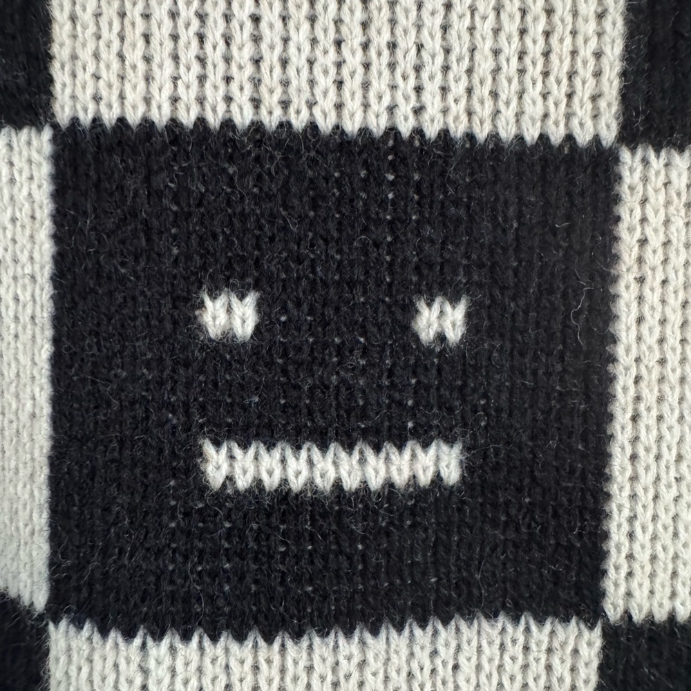 Acne Studios Face Checkerboard Wool Sweater Black‎ Oatmeal Beige XS - Picture 5 of 9